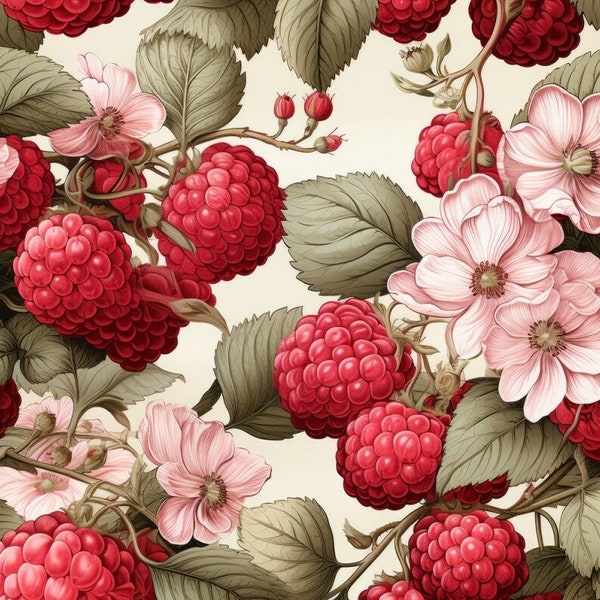 Pre-order jersey fabric sold by the meter 1.60 m extra wide berries fruits raspberries and flowers from 50 cm