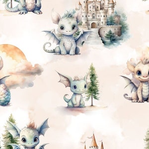 Pre-order Sweat fabric French Terry sold by the meter cute dragon magic castle optionally with panel in 2 sizes