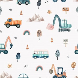 Pre-order! Available in cotton, jersey, or sweat + construction site construction vehicles car excavator truck bus rainbow from 50 cm