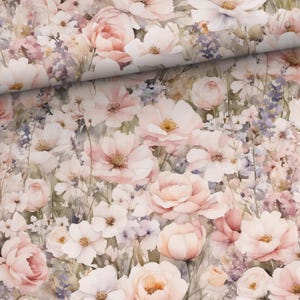 Pre-order jersey fabric cotton jersey 1.60 m extra wide floral flower meadow flowers blossoms roses watercolor country house from 50 cm