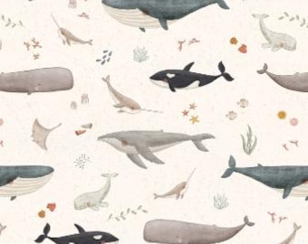 Wahlweise Baumwolle, Jersey, Sweat oder Musselin + Maritim Wale Quallen Fische Schwertwal Meerestiere ab 50 cm