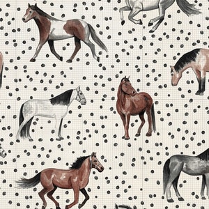 Pre-order soft printed artificial leather eco sold by the meter horses and dots 1.40 m wide