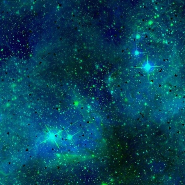 Pre-order Sweat Fabric French Terry 1.65 m wide Combined Fabric Galaxy Space Stars Blue Green