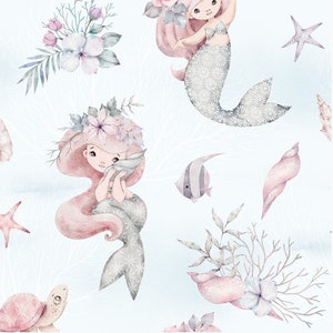 Preorder Exclusive Premium Cotton Fabric Patchwork Cute Mermaid Shells Fishes Pastel