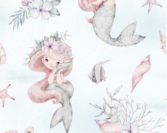 Précommande Patchwork exclusif de tissu de coton premium mignon sirène coquillage poisson pastel