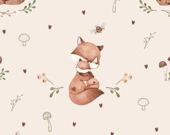 Vorbestellung Jersey Stoff Baumwolljersey Tierliebe Fuchs Rehkitz Herzen Waldtiere