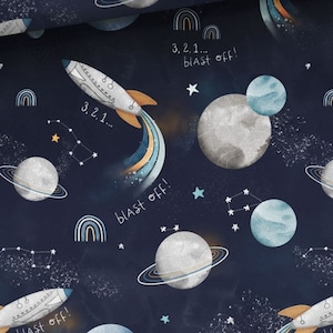 プレミアムコットン生地パッチワークスペースロケットギャラクシーレインボーグレーブルーの予約注文
