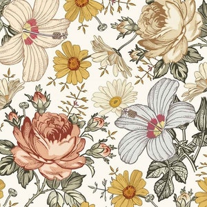 Pre-order jersey fabric sold by the meter 1.60 m extra wide vintage country house flowers blossoms floral