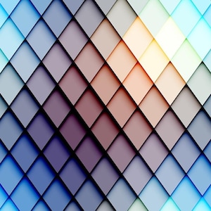 Può includere: Motivo geometrico astratto con un gradiente di colori, che inizia con il blu chiaro e passa al blu scuro, poi al viola, al marrone, all'arancione e infine al giallo.