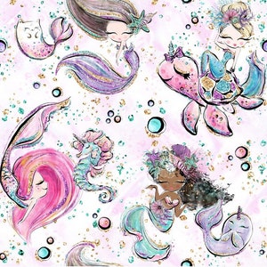 Pre-order breathable softshell with fleece fabric by the meter mermaid seahorse