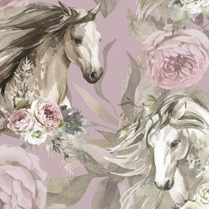 Pre-order breathable softshell with fleece fabric by the meter horses flowers