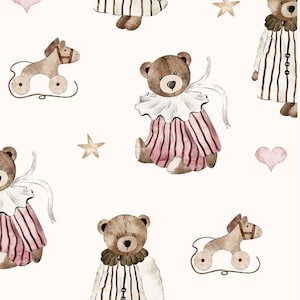 Pre-order Exclusive Premium Cotton Fabric Patchwork Teddy Bear Rocking Horse Hearts Stars