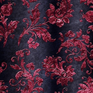 Pre-order soft printed artificial leather eco sold by the meter floral pattern baroque anthracite 1.40 m wide