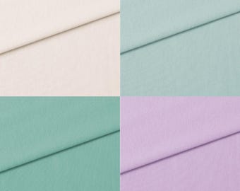 Optionally available in solid colors: cotton jersey, single jersey, 180 cm wide + 4 different colors: cream, lilac, mint, teal, from 50 cm.