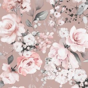 Pre-order jersey fabric by the meter 1.60 m extra wide flowers floral roses eucalyptus old pink