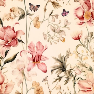 Pre-order Exclusive Premium Cotton Fabric Patchwork Sold by the Meter Floral Blossoms Flowers Country House Vintage Shabby Butterfly