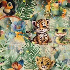 Pre-order! Premium Cotton Fabric Patchwork Wild Animals Safari Giraffe Zebra Lion Tiger