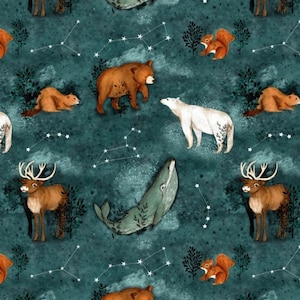 Pre-order Exclusive Premium Cotton Fabric Patchwork Meterware Animals Canada dark turquoise