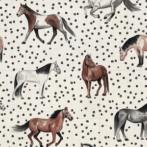 Pre-order waterproof impregnated polyester fabric tablecloth by the meter horses dots