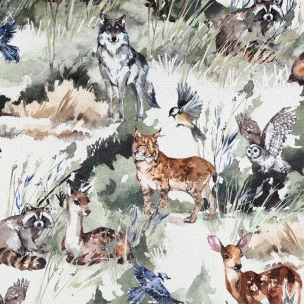 Vorbestellung Exklusive Premium Baumwolle Stoff Patchwork Waldtiere Luchs Waschbär Fuchs Hirsch