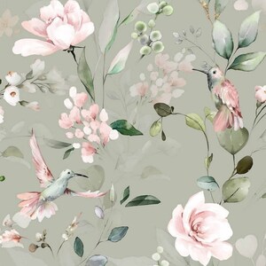 Pre-order breathable softshell with fleece fabric by the meter hummingbird eucalyptus roses teal