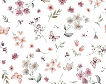 Pre-order! Available in cotton, jersey, sweat, or muslin + Floral delicate blossoms flower meadow scattered flowers butterfly from 50 cm