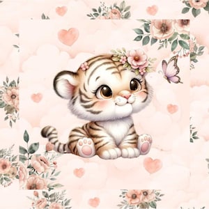 Pre-order! Exclusive premium cotton panel fabric patchwork cute tiger exotic animals flowers + optionally 3 sizes + 2 combination fabrics