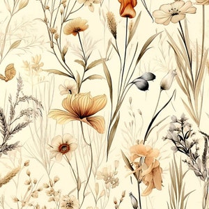 Pre-order jersey fabric sold by the meter 1.60 m extra wide vintage shabby flower meadow blossoms grasses