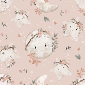 Pre-order Exclusive Premium Cotton Fabric Patchwork Sun Moon and Stars Pink