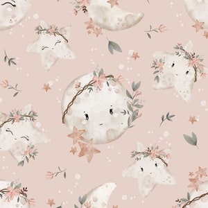 Preorder Exclusive Premium Cotton Fabric Patchwork Sun Moon and Stars Pink