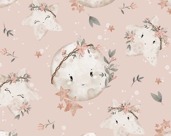 Pre-order Exclusive Premium Cotton Fabric Patchwork Sun Moon and Stars Pink