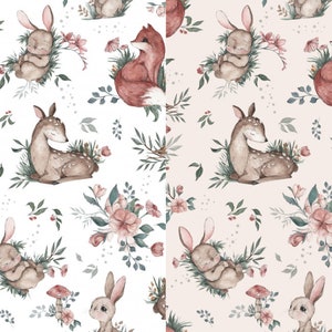 Pre-order! Choice of cotton, jersey, sweat or muslin + cute bunnies fawn flowers spring + 2 different motifs