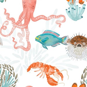 Preorder Exclusive Premium Cotton Fabric Patchwork Maritime Fish Octopus Jellyfish Crab
