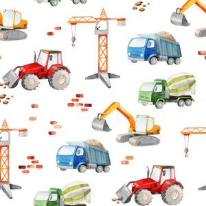 Vorbestellung Jersey Stoff Meterware 1,60 m breit Baustelle Fahrzeuge Bagger Laster Traktor