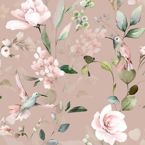 Pre-order jersey fabric by the meter 1.60 m extra wide hummingbird roses eucalyptus old pink