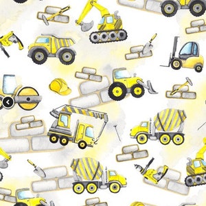 Pre-order! Exclusive premium cotton fabric patchwork by the meter construction vehicles trucks excavators