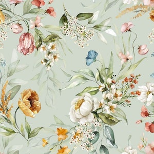 Pre-order Exclusive Premium Cotton Fabric Patchwork Sold by the Meter Flower Garden Light Blue