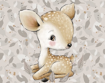 Preorder panele sweat fabric french terry 40 x 50 cm cute forest animals fawn