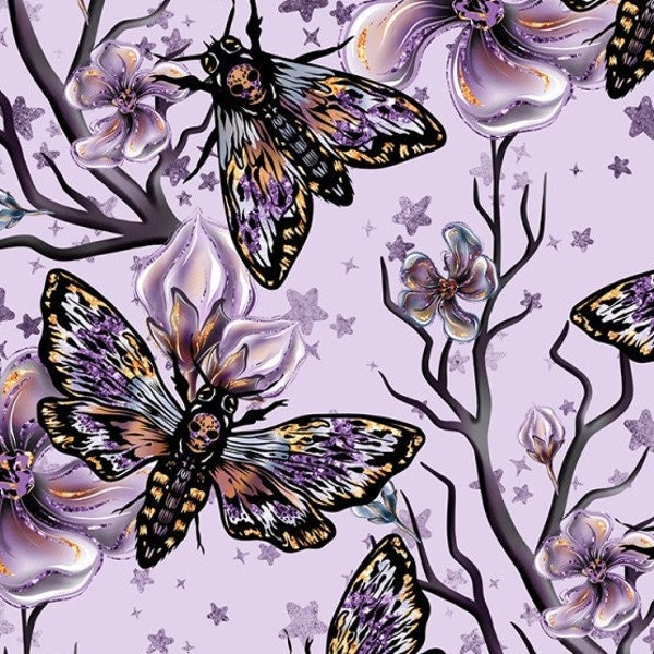 Vorbestellung atmungsaktives Softshell mit Fleece Stoff Schmetterlinge Falter Blüten Zweige Sterne Lila