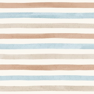 May include: A seamless pattern of horizontal stripes in shades of light brown, beige, and light blue. The stripes are painted in a watercolor style, giving the pattern a soft and organic feel.