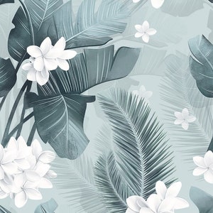 Pre-order soft printed faux leather eco sold by the meter palm trees exotic flowers 1.40 m wide