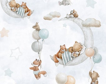 Pre-order Exclusive Premium Cotton Fabric Patchwork Meterware Cute Bear Fox Rabbit Balloons