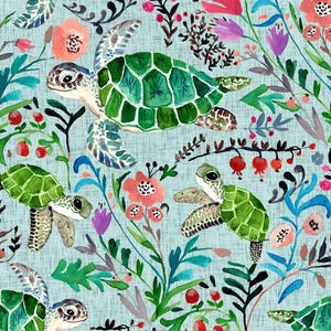 Pre-order Exclusive Premium Cotton Fabric Patchwork Maritime Turtle Flowers Plants