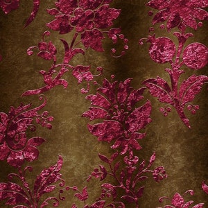 Pre-order soft printed artificial leather eco sold by the meter floral pattern baroque ochre 1.40 m wide
