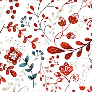 Pre-order Exclusive Premium Cotton Fabric Patchwork Sold by the Meter Floral Red Blue
