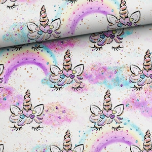 Pre-order jersey fabric cotton jersey sold by the meter 1.60 m wide unicorn eyelashes rainbow