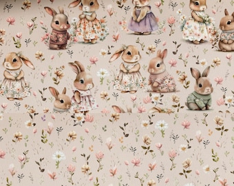 Pre-order! Exclusive premium cotton spring bunnies floral blossoms + 2 combination fabrics optionally with panel in 4 sizes