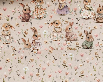 Pre-order! Exclusive premium cotton spring bunnies floral flowers + 2 combination fabrics optionally with panel in 4 sizes