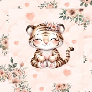 Pre-order! Exclusive premium cotton panel fabric patchwork cute tiger exotic animals flowers + optionally 3 sizes + 2 combination fabrics