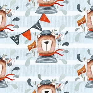 Pre-order Exclusive Premium Cotton Fabric Patchwork Sold by the Meter Sea Bear Seagull Maritime